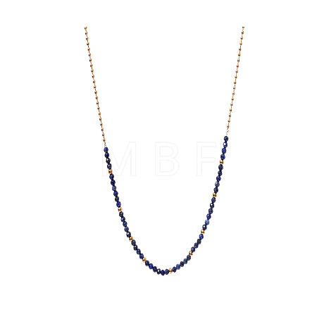 Faceted Round Natural Lapis Lazuli Beaded Necklaces with 304 Stainless Steel Ball Chains for Women WG823A3-02-1