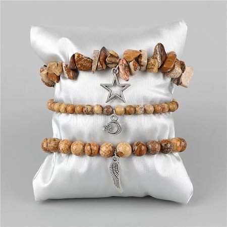 3Pcs Alloy & Natural Picture Jasper Beads Charm Bracelets DY7954-15-1