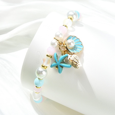 Alloy & Sea Shell & Natural Howlite Charm Bracelets BJEW-JB14018-1