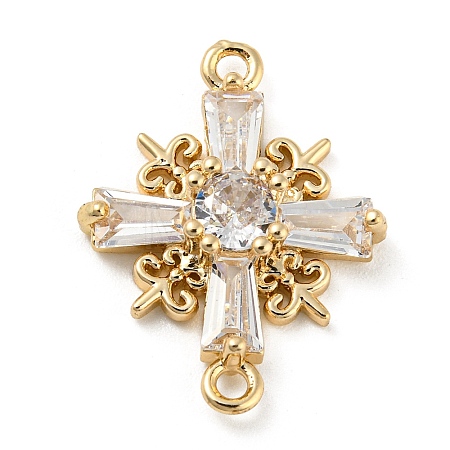 Brass Pave Clear Cubic Zirconia Connector Charms KK-G478-02F-KCG-1