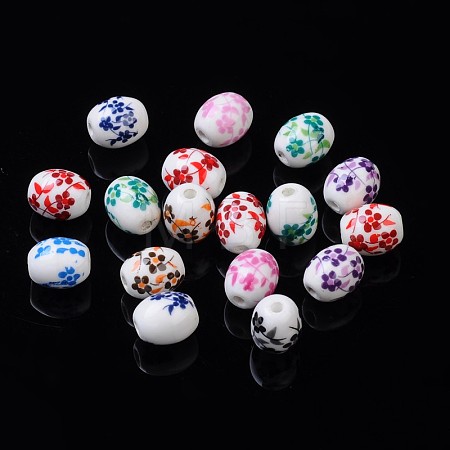 Floral Printed Porcelain Beads X-PORC-S435-M-1