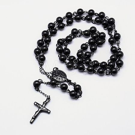 Men's Rosary Bead Necklace with Crucifix Cross NJEW-I011-8mm-04-1