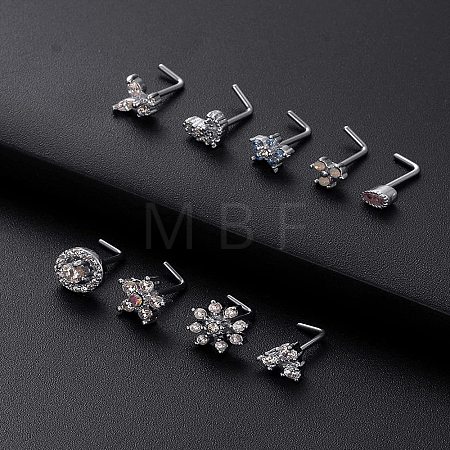 316L Surgical Stainless Steel Clear Cubic Zirconia L-Shaped Nose Rings WG135CD-15-1