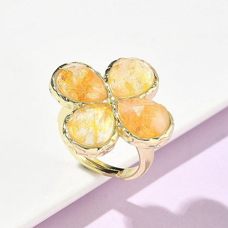 Natural Yellow Quartz Faceted Adjustable Finger Rings for Women RJEW-A092-01G-10-1