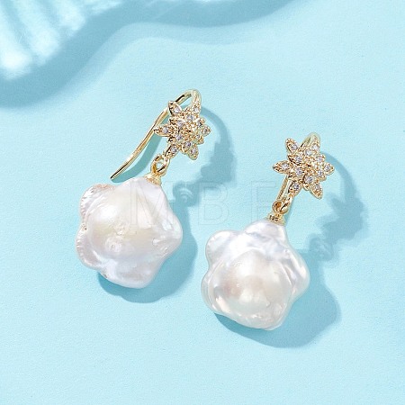Flower Natural Keshi Pearl Dangle Earrings EJEW-JE06979-1