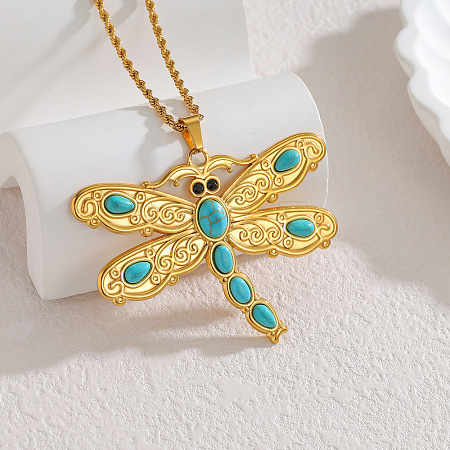Boho 304 Stainless Steel Synthetic Turquoise Pendant Necklaces for Women WG99EC3-06-1
