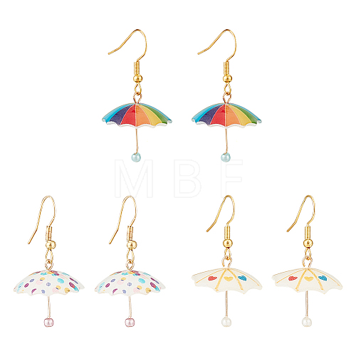 3 Pairs 3 Colors 3D Umbrella Acrylic Dangle Earrings EJEW-AN0002-97-1