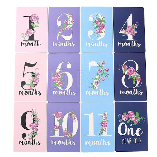 Paper 1~12 Months Number Flower Themes Baby Milestone Cards Sets DIY-H127-A04-1