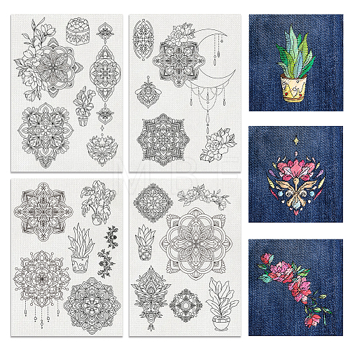 4 Sheets 11.6x8.2 Inch Stick and Stitch Embroidery Patterns DIY-WH0455-167-1