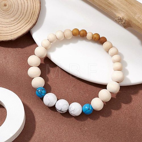 Wood Beads Stretch Couples Bracelets BJEW-JB11289-02-1