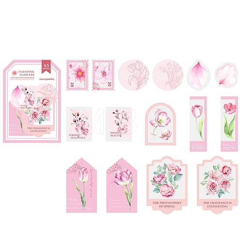 45Pcs 15 Styles Flower Theme PET Sticker PW-WG710D4-04-1