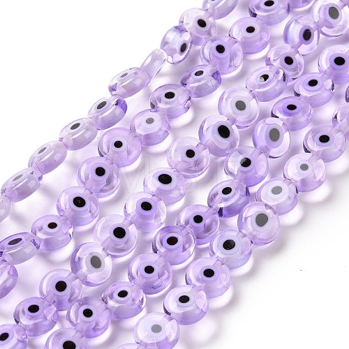 Handmade Evil Eye Lampwork Flat Round Bead Strands LAMP-L058-8mm-25-1