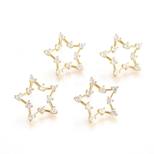 Brass Micro Pave Clear Cubic Zirconia Stud Earrings X-EJEW-G275-06G-1