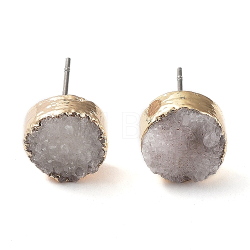 Natural Druzy Agate Stud Earrings EJEW-L168-02D-1