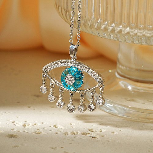 Cute Eye Brass Clear Cubic Zirconia Pendant Necklaces SU9142-1-1