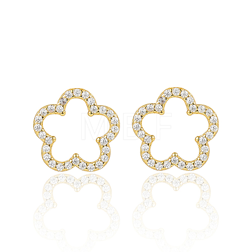 Sweet and Cute Silver Earrings with Zirconia Flower Design QK5383-1-1