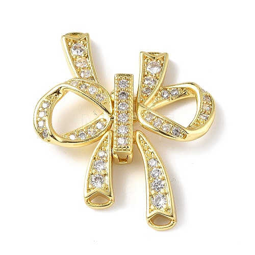 Rack Plating Brass Micro Pave Clear Cubic Zirconia Fold Over Clasps KK-G448-02G-1