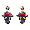 Halloween Printed Acrylic Skull with Hat Pendant Dangle Earrings for Women WG1141F-01-3