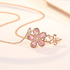 925 Sterling Silver Pave Pink Cubic Zirconia Double Sakura Flower Pendant Cable Chain Necklaces for Women FS-WGCE9CB-01-1