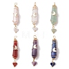 6Pcs 6 Styles Natural Carnelian & Green Aventurine & Rose Quartz & Quartz Crystal & Lapis Lazuli & Amethyst Copper Wire Wrapped Faceted Bullet Heart Pendants PALLOY-JF03482-03-1