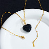 Druzy Glass Heart Pendant 304 Stainless Steel Dapped Chain Necklaces for Women WGB914E-03-2