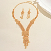 Luxury Vintage Alloy Heart Hollow Tassel Earrings & Necklaces Set for Women Wedding Party Dress HJ0822-5
