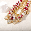 Imitation Pearl Nuggets Beaded and Printed Polyester Cord Alloy Crystal Rhinestone Heart Pendant Bib Necklaces for Women FS-WGED0B9-01-3
