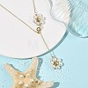 Adjustable Brass Shell Pearl Beaded Flower Pendant Lariat Necklaces NJEW-JN06496-1