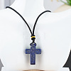 Natural Lapis Lazuli Cross Pendant Black Cotton Cord Necklaces FS-WG3ED65-03-1