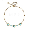 Round Natural Mixed Stone & Stainless Steel Glass Heart Link Anklets for Women AJEW-AN00804-4
