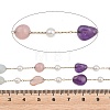 Natural Amethyst & Flower Amazonite & Sunstone & Rose Quartz & Nuggets & 316 Stainless Steel Handmade Link Chains CHS-K021-14G-04-3
