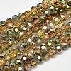 Faceted(32 Facets) Round Half Rainbow Plated Electroplate Glass Beads Strands EGLA-J130-HR15-1