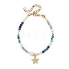 Gradient Natural Apatite & Kyanite Faceted Round Beaded Bracelets with Natural Pearl BJEW-JB14399-02-3