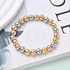 Brass Round Beaded Stretch Bracelets for Men Women BJEW-B148-05E-M-1