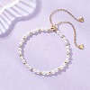 Shell Pearl & Brass Round Beaded Slider Bracelets BJEW-JB13324-01-4