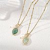 Rice Natural Pearl & Natural Green Fluorite Faceted Horse Eye Pendant 304 Stainless Steel Satellite Chain Necklaces for Women NJEW-JN06261-01-1