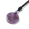 Natural Amethyst Flat Round with Flower of Life Pendant Necklace with Nylon Cord for Women NJEW-P274-02-02-3