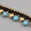Bohemian Synthetic Turquoise & Brass Bell Tassel Braided Waxed Cord Anklets for Women AJEW-WH0696-540-2