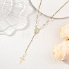 304 Stainless Steel Paperclip Chain and Shell Pearl Rosary Bead Necklaces NJEW-JN06248-1