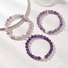 3Pcs Round Natural Lavender Amethyst & Amethyst & Pearl Beaded Stackable Stretch Bracelets Sets BJEW-JB12994-5