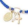Oval with Virgin Mary & Cross 304 Stainless Steel & Natural Freshwater Pearl Charm Bracelets BJEW-JB12928-01-3