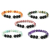 Natural Mixed Stone & Lava Rock & Alloy Heart Beaded Stretch Bracelet BJEW-JB09633-1