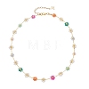 Glass & Shell Pearl Beaded Flower Brass Link Chain Necklaces for Women NJEW-JN06278-3