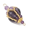Bohemian Natural Amethyst Round with Glass Beaded Teardrop Links Connector Charms PALLOY-MZ01227-02-3