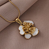 3Pcs Stainless Steel Enamel White Flower Pendant Round Snake Chain Necklaces for Women OT9180-2-1