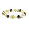 Natural Howlite & Synthetic Citrine & Natural Tiger Eye & Natural Quartz Crystal Round Beaded Stretch Bracelets BJEW-JB10910-09-1