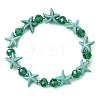 Summer Beach  Starfish Dyed Synthetic Turquoise & Faceted Glass Beaded Stretch Bracelets for Women Men BJEW-JB10454-02-1