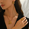 Flower Stainless Steel Stud Earrings & Pendant Necklaces & Rings Sets for Women PR9853-4