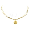 304 Stainless Steel Angel Coin Pendant Paperclip Chain & Potato Natural Pearl Beaded Necklaces for Women NJEW-JN06053-3