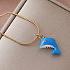 Vintage Stainless Steel Enamel Ocean Dolphin Pendant Necklaces for Women ZX7053-3